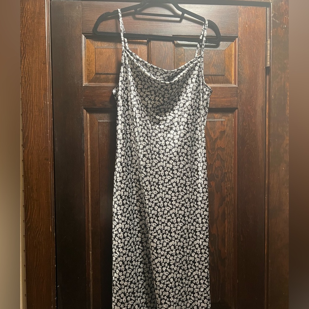 Black and White Floral Cowl Neck Dress